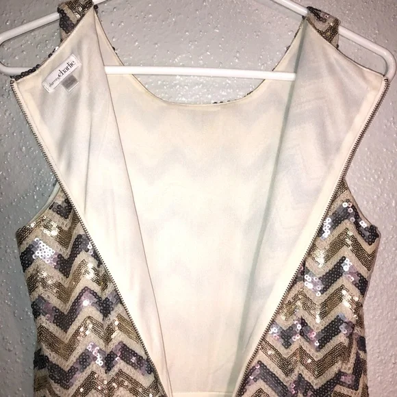 Charming Charlie Size Small Sort Party Dress.Covered in Gold and Silver Sequins - Picture 3 of 9